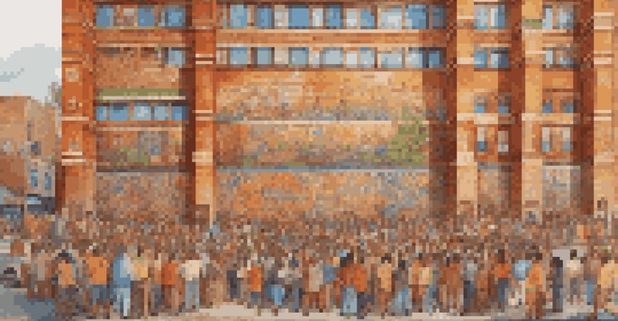 A colorful mural showing community members with cultural symbols, illuminated by the sun.