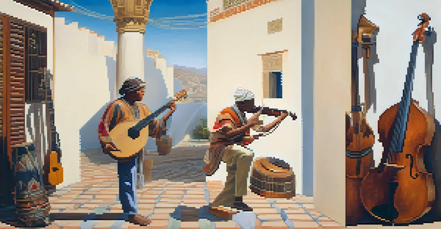 A split image contrasting a contemporary musician performing with modern instruments and a traditional cultural performance with authentic instruments.