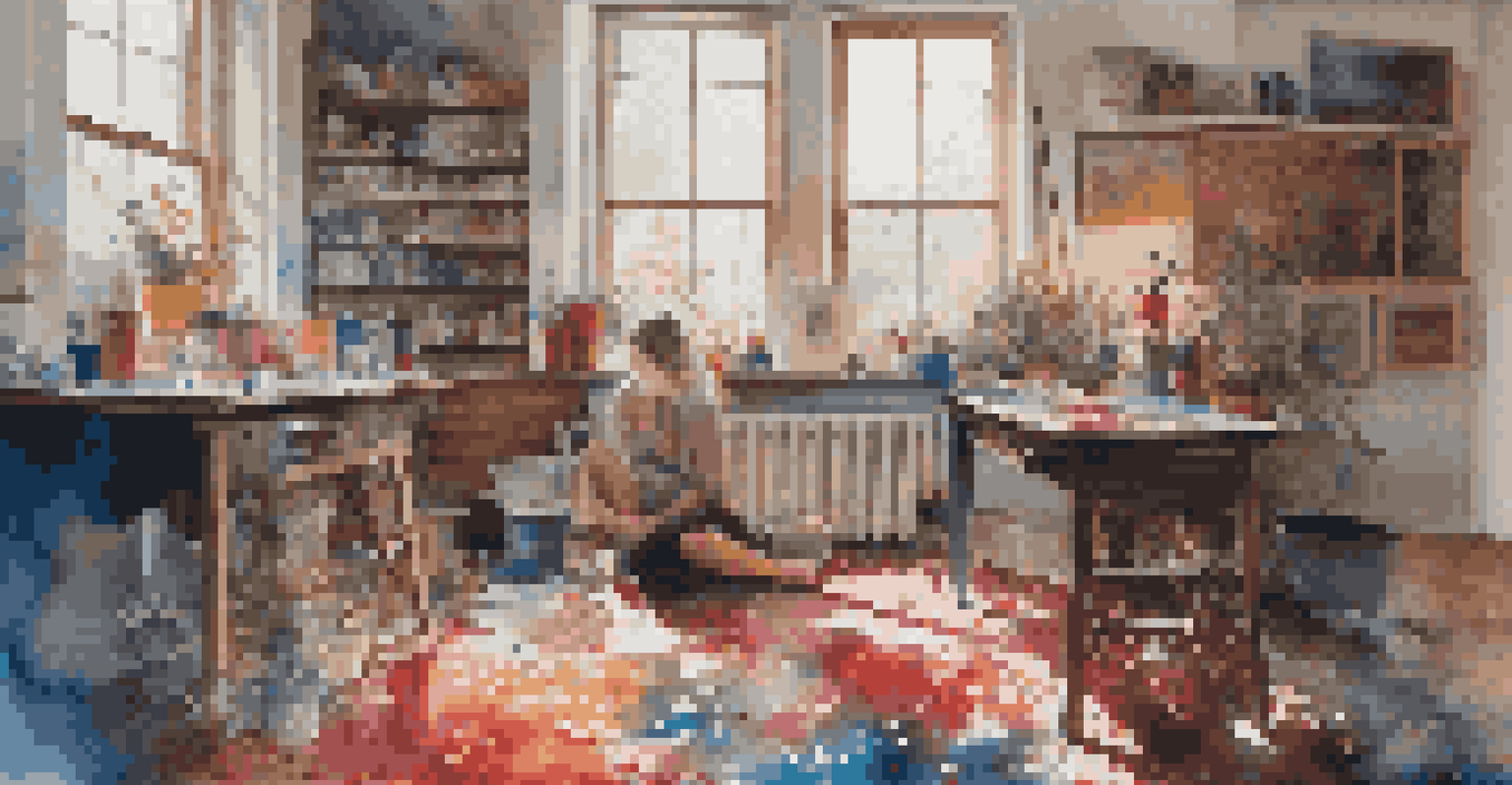 An artist in a studio, working on a vibrant canvas that reflects personal and collective stories.