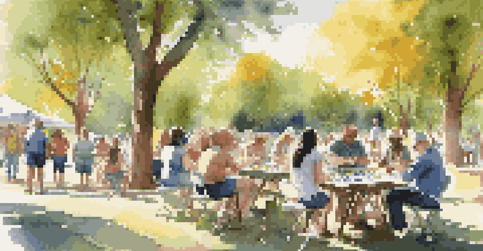 A vibrant community art workshop in a park, with people of all ages creating art together under the sunlight, surrounded by trees.