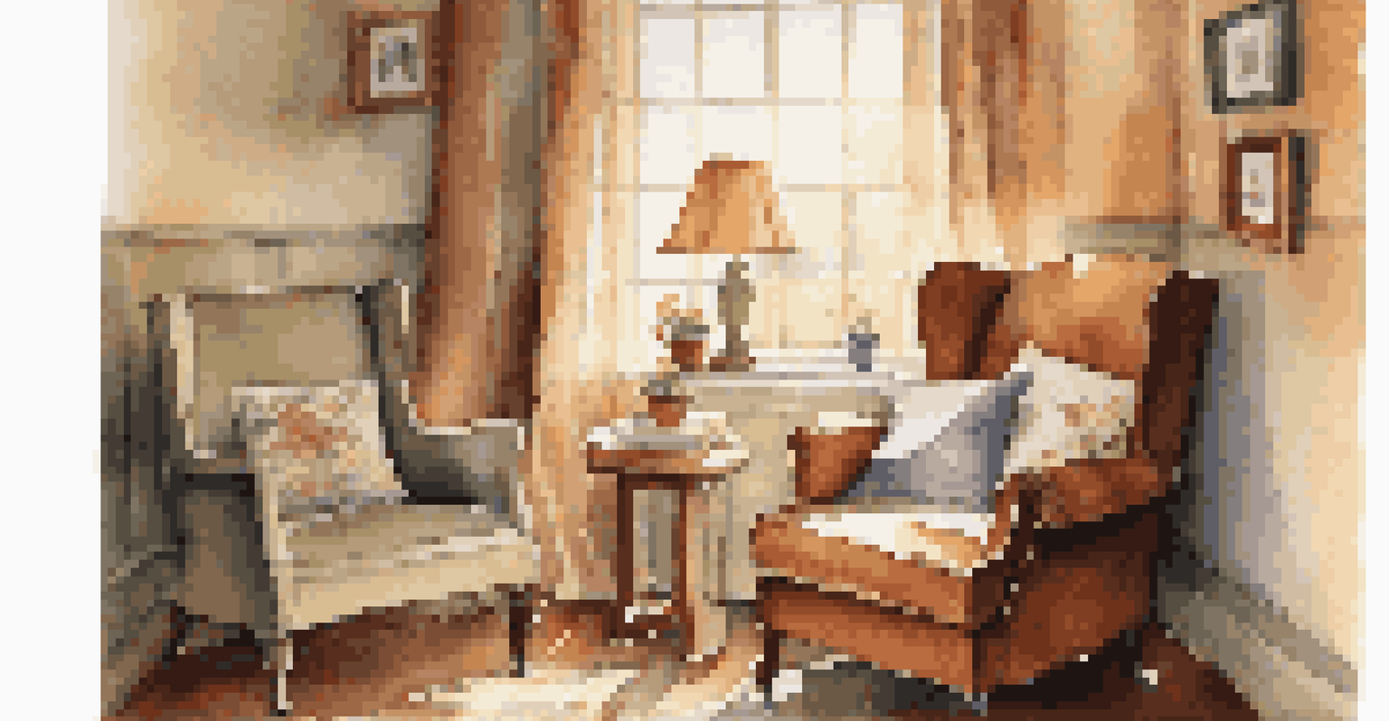 A warm and inviting corner of a home with an armchair and an open photo album on a side table.