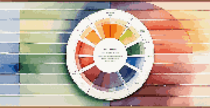 A colorful pie chart displaying the color wheel on a wooden table with soft natural lighting.