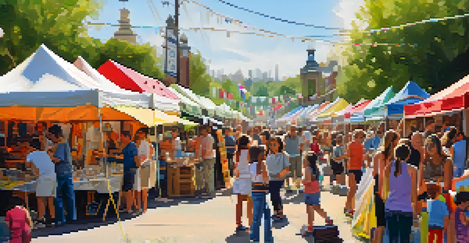 A lively outdoor art festival where diverse individuals work together on a large canvas, surrounded by colorful decorations.