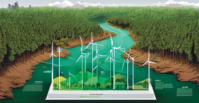 An infographic illustrating climate change, showing a lush forest transitioning into a barren landscape. Contrasting colors emphasize environmental issues with statistics and icons included.