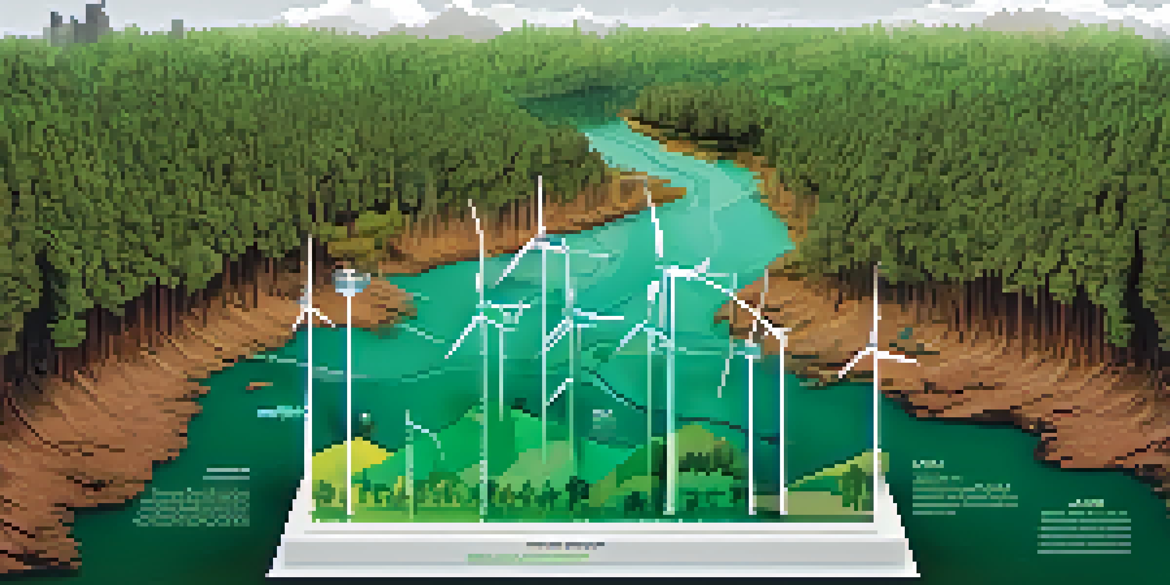 An infographic illustrating climate change, showing a lush forest transitioning into a barren landscape. Contrasting colors emphasize environmental issues with statistics and icons included.