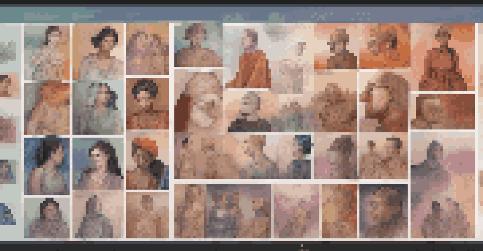 A digital artwork showing the evolution of gender representation in art, with a colorful timeline and icons of various art forms.