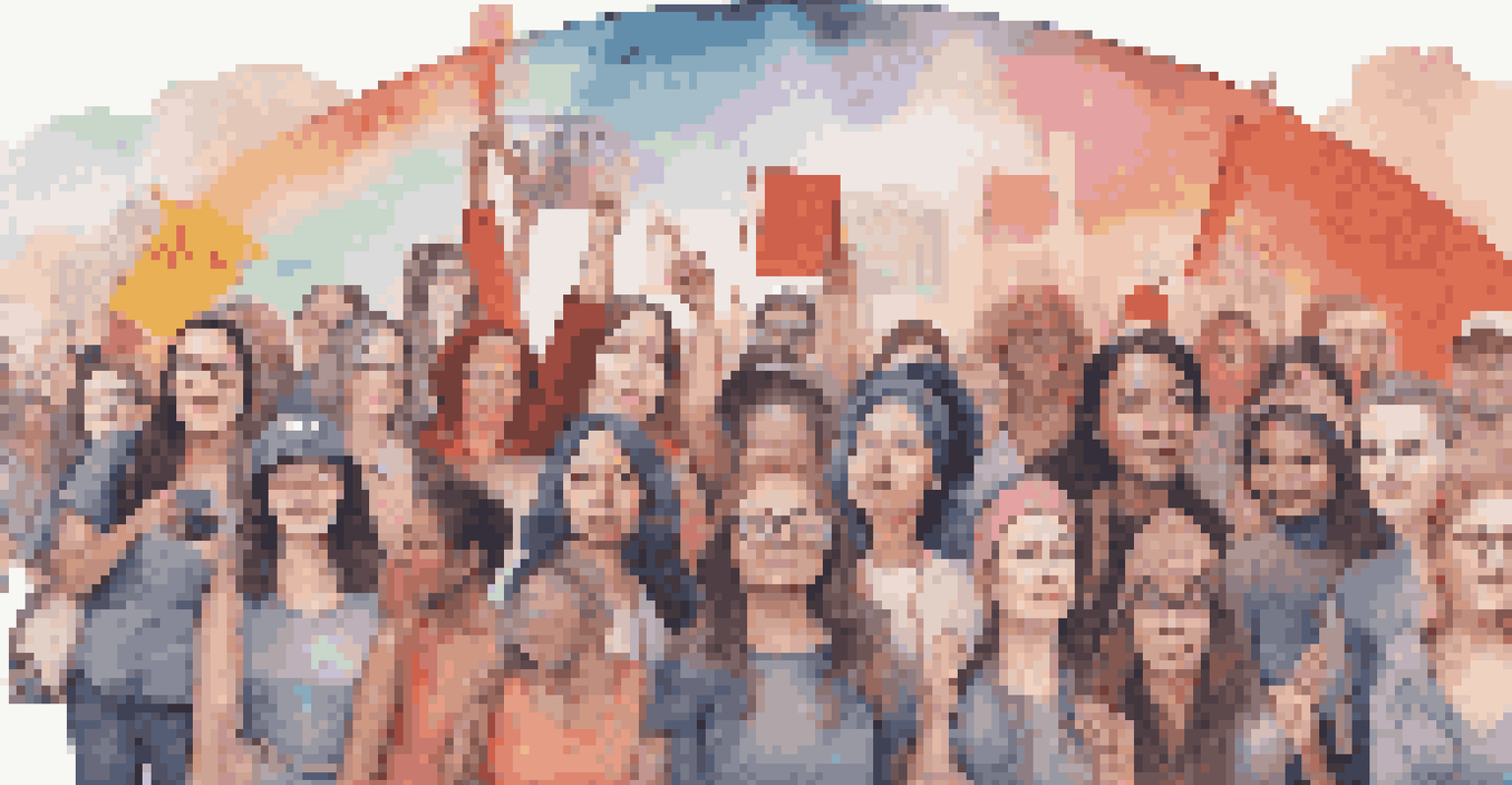 A timeline illustration displaying the evolution of design in social movements, featuring iconic posters and modern digital elements.