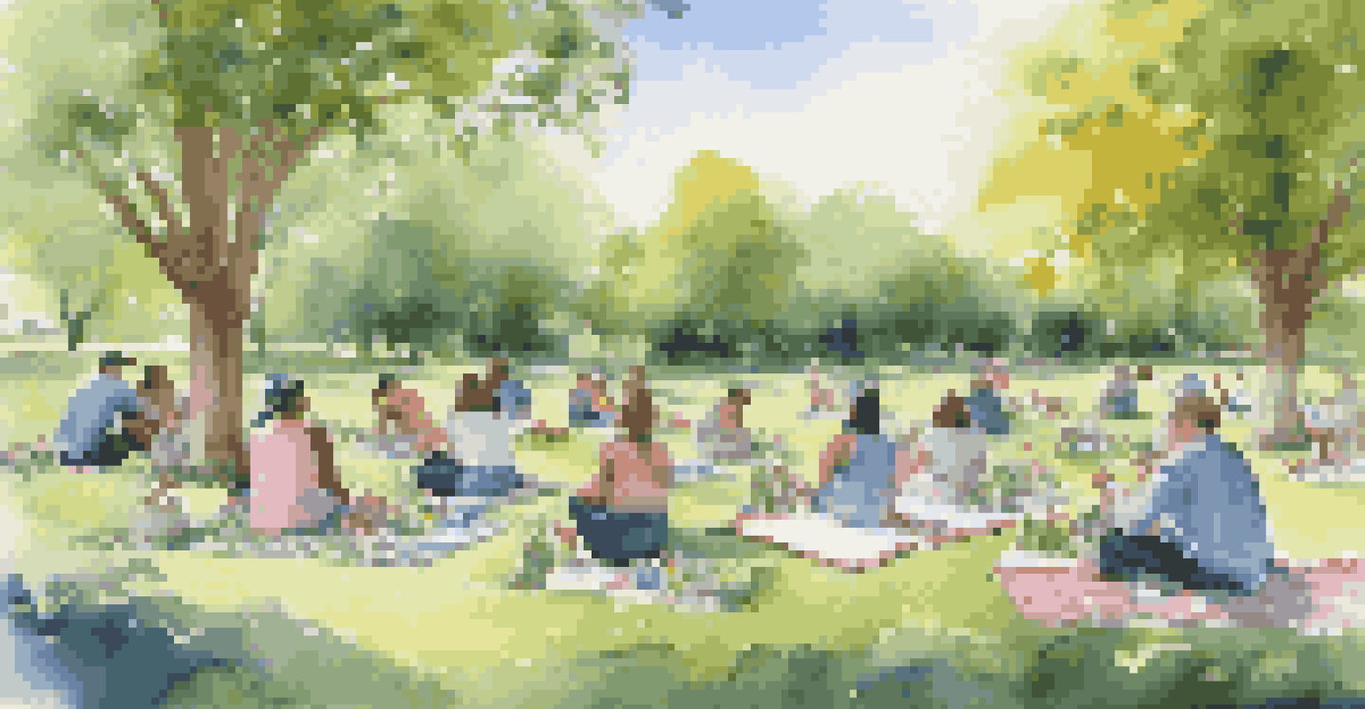 An outdoor art workshop in a park with people painting landscapes surrounded by nature.