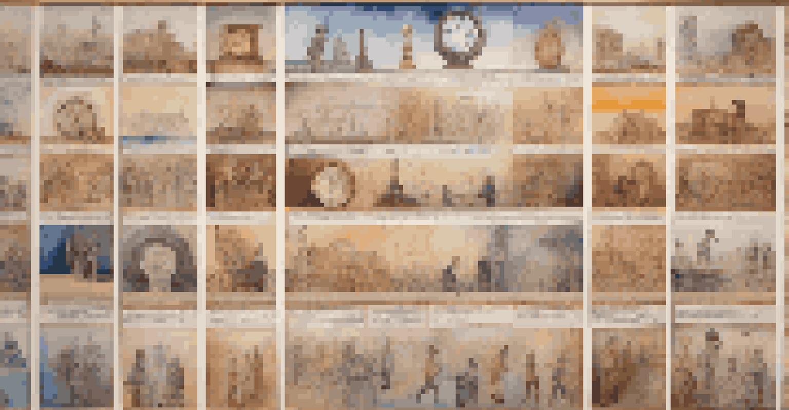 A colorful timeline of art history with illustrations of various art movements and iconic pieces.