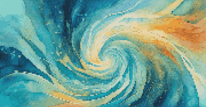 An abstract representation of generative art with colorful swirling patterns and intricate shapes against a gradient background.