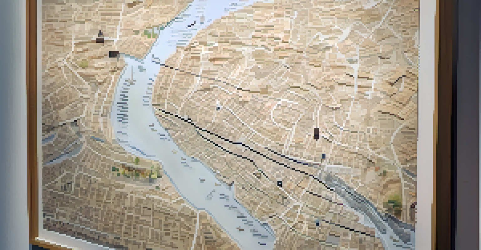 A tactile map used in an art gallery to assist visually impaired visitors, featuring raised textures and braille labels, illuminated by soft lighting.