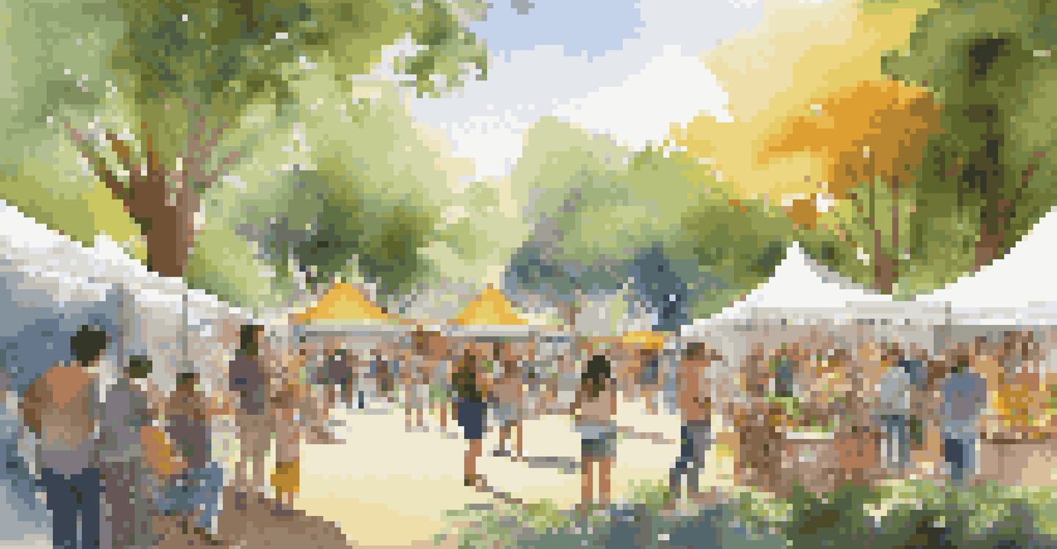 A vibrant art festival in a park with artists showcasing their work and attendees participating in workshops.