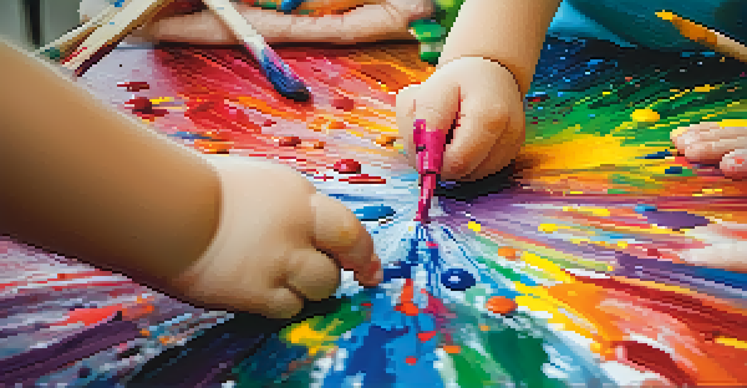 A child's hands painting on a canvas with bright colors, representing creativity and self-expression in art therapy.