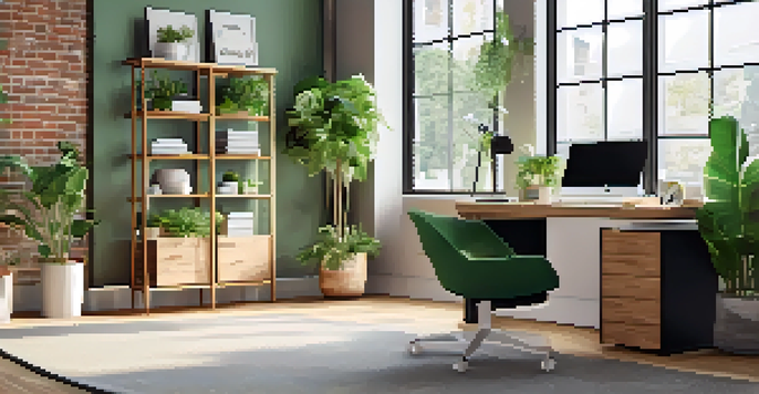 A modern workspace with a desk, computer showing variable fonts, and natural light from large windows, accented by green plants and a typography poster.
