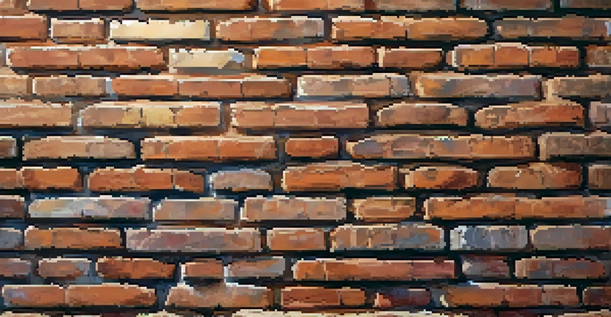 A close-up view of a weathered brick wall, highlighting its textured surface and soft sunlight effects.