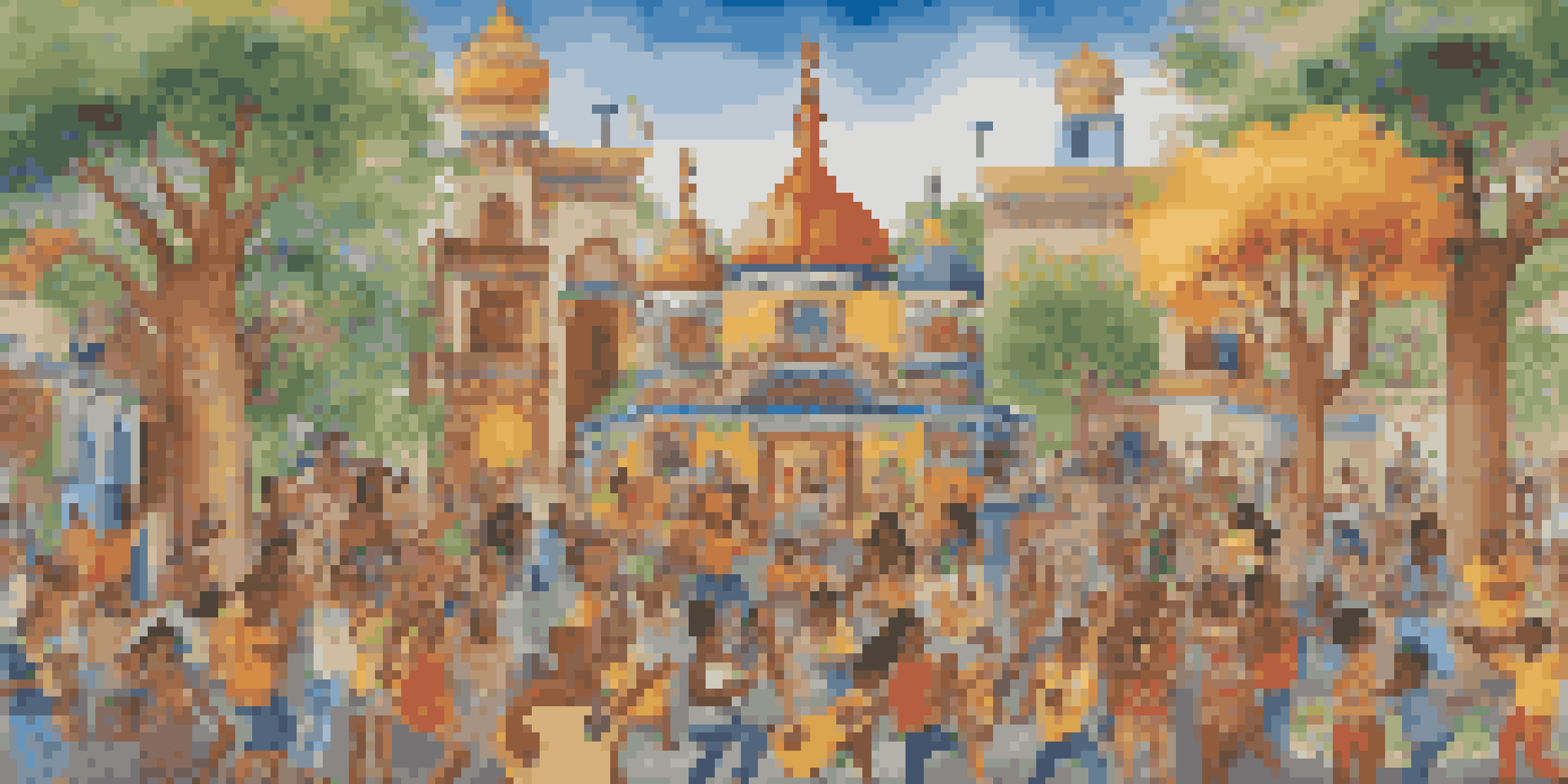 A colorful community mural showcasing people of different backgrounds involved in art, music, and dance, surrounded by a bright outdoor setting.