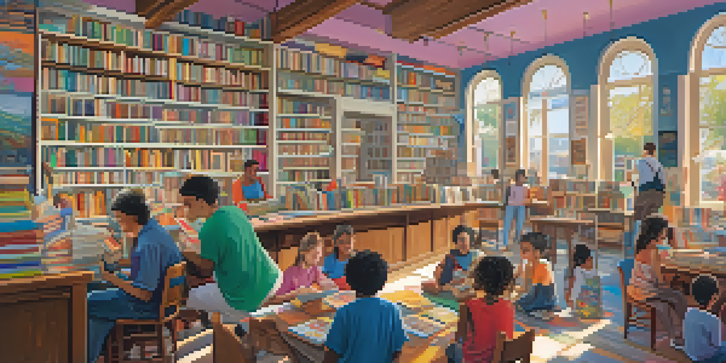 A lively bookstore with children reading graphic novels, surrounded by colorful shelves and warm lighting.