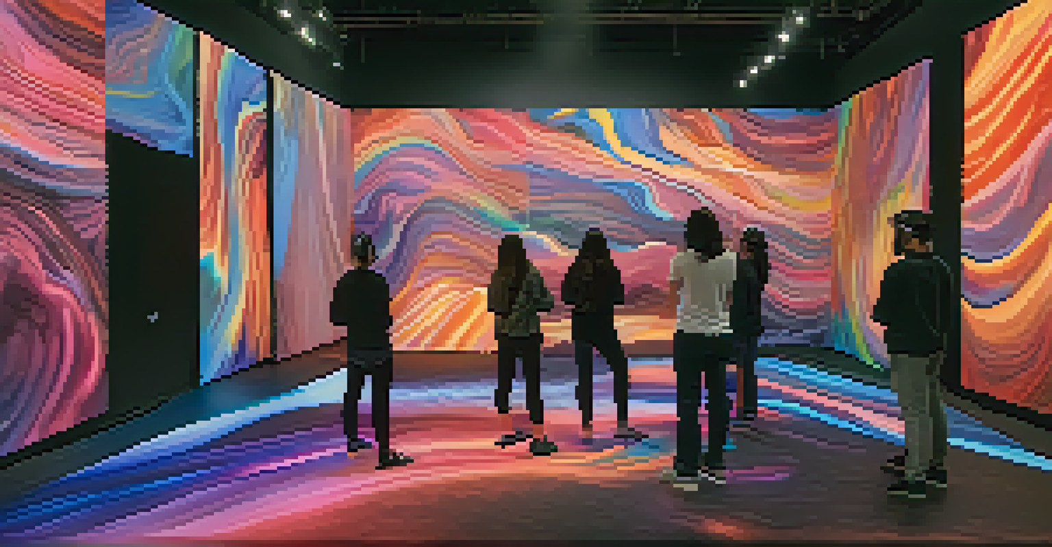 A virtual reality art installation with swirling colors and sounds, creating an immersive experience for participants.