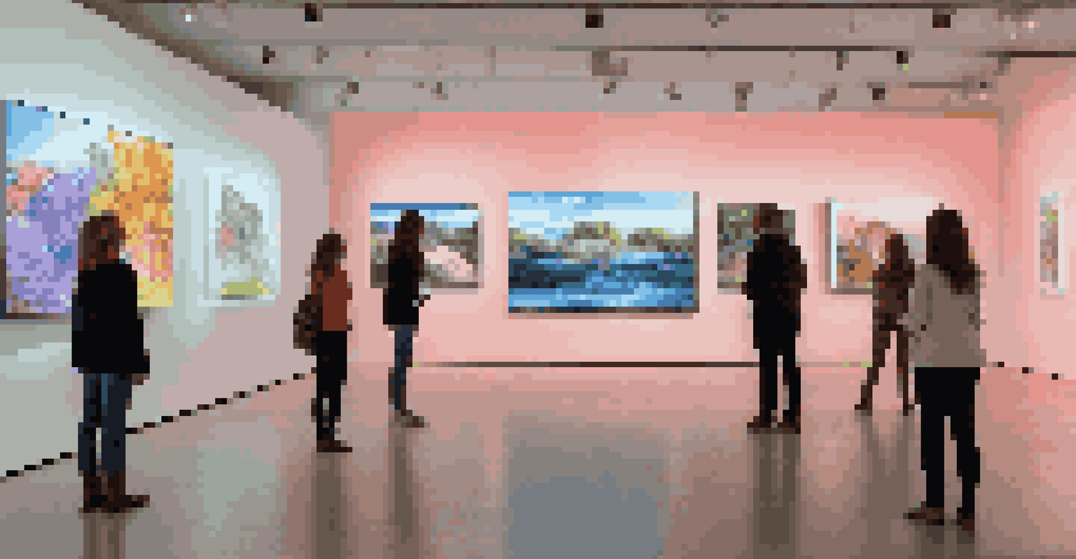 An interactive digital art installation in a modern gallery, where visitors engage with screens displaying a blend of global artistic styles under soft lighting.