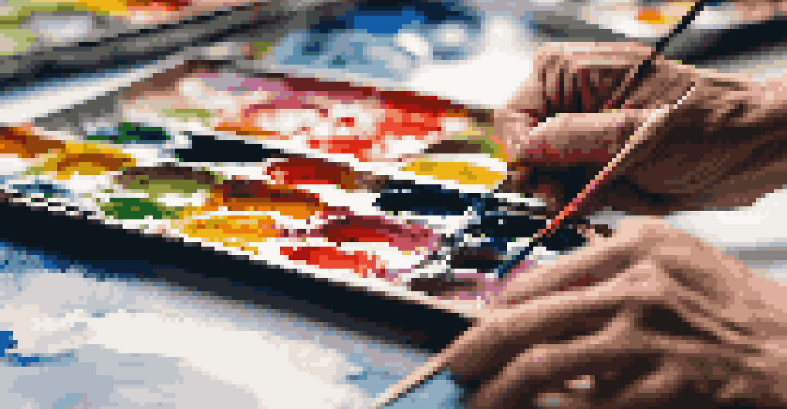An artist's hands painting on a canvas with bright colors and visible brush strokes, capturing the essence of creativity.