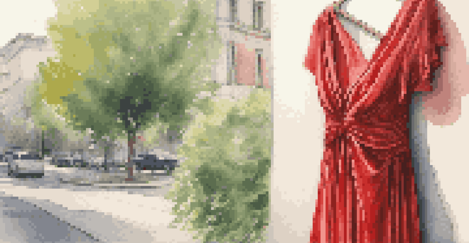 A red dress hanging in a public space, representing heart disease awareness.