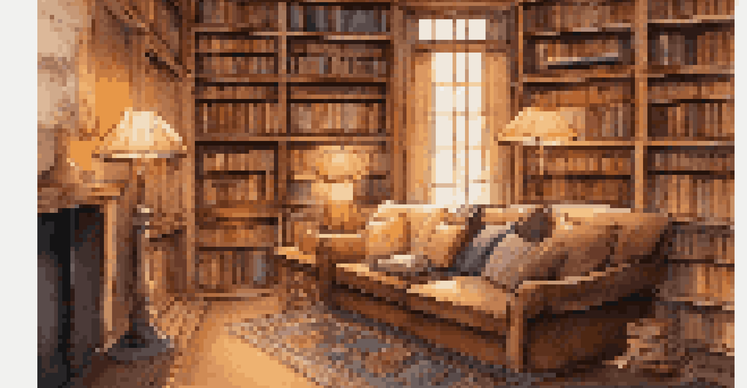 A cozy library with shelves of diverse cultural books, featuring a person reading in a warm, inviting nook.