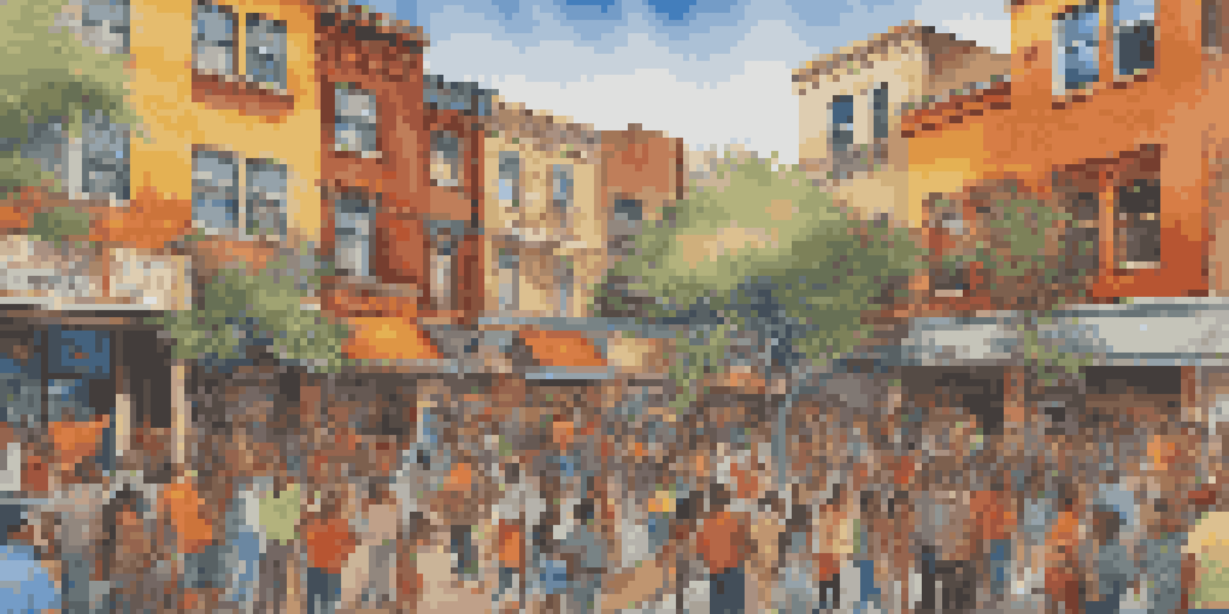 A colorful mural being painted by diverse community members, showcasing local culture and history.