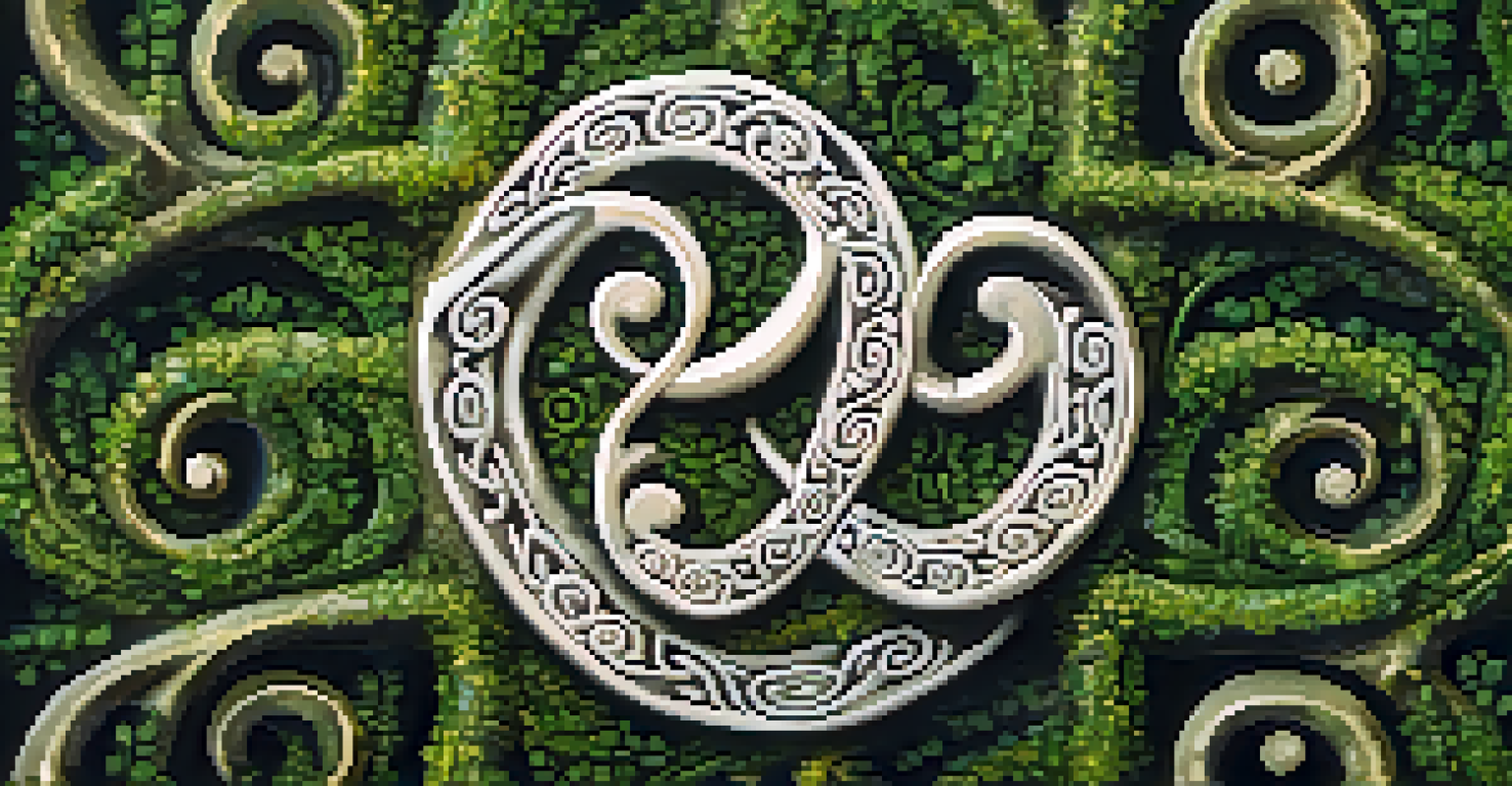 A close-up of a polished stone triskele symbol with intricate patterns, set against a soft green background.