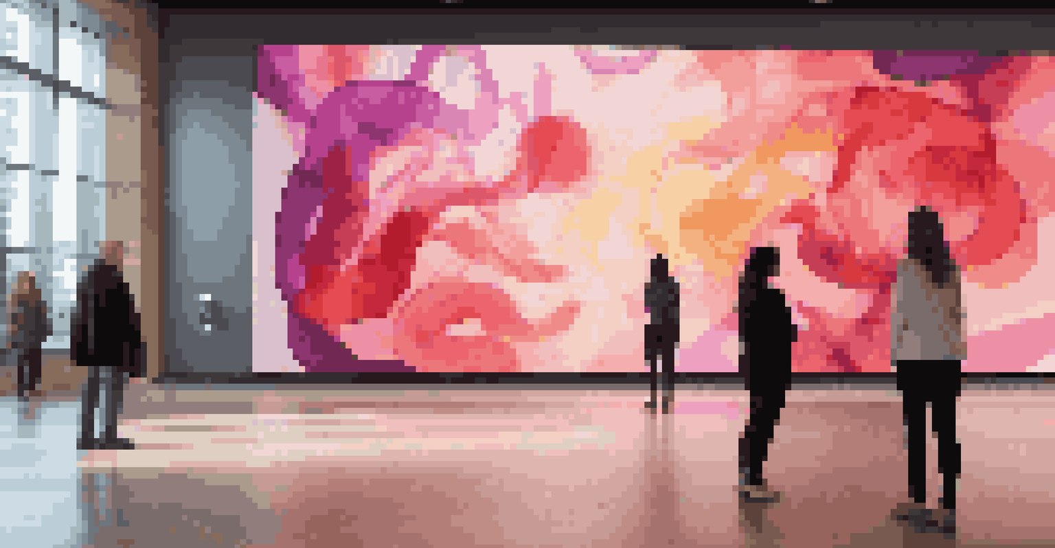 An abstract digital art installation with colorful swirling patterns and geometric shapes, displayed on a touch-sensitive screen.