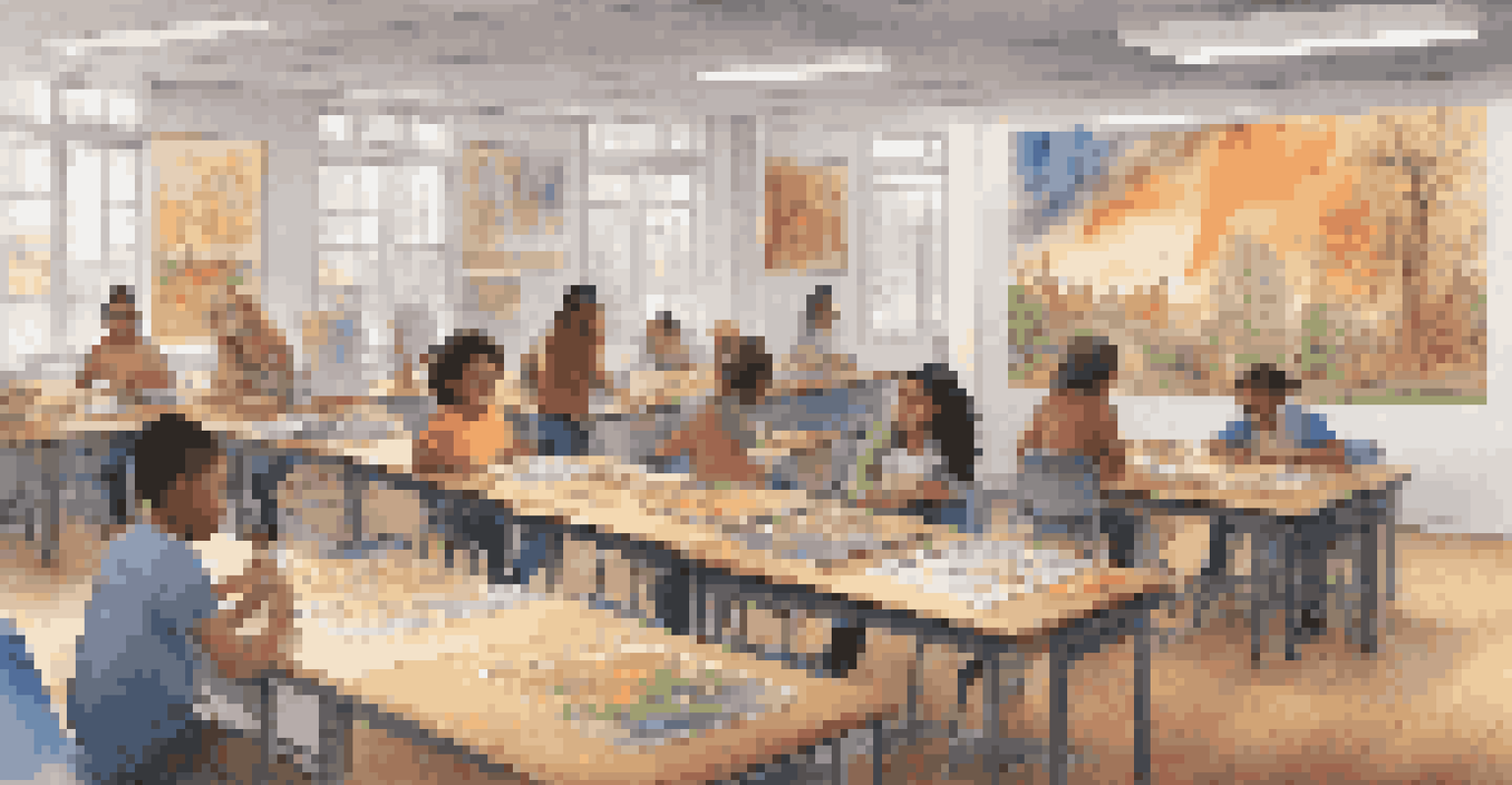 A classroom where students are creating inclusive art, showcasing diverse identities and cultures.