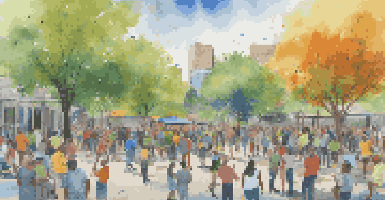Community members collaborating on a vibrant mural in an urban park, surrounded by nature.