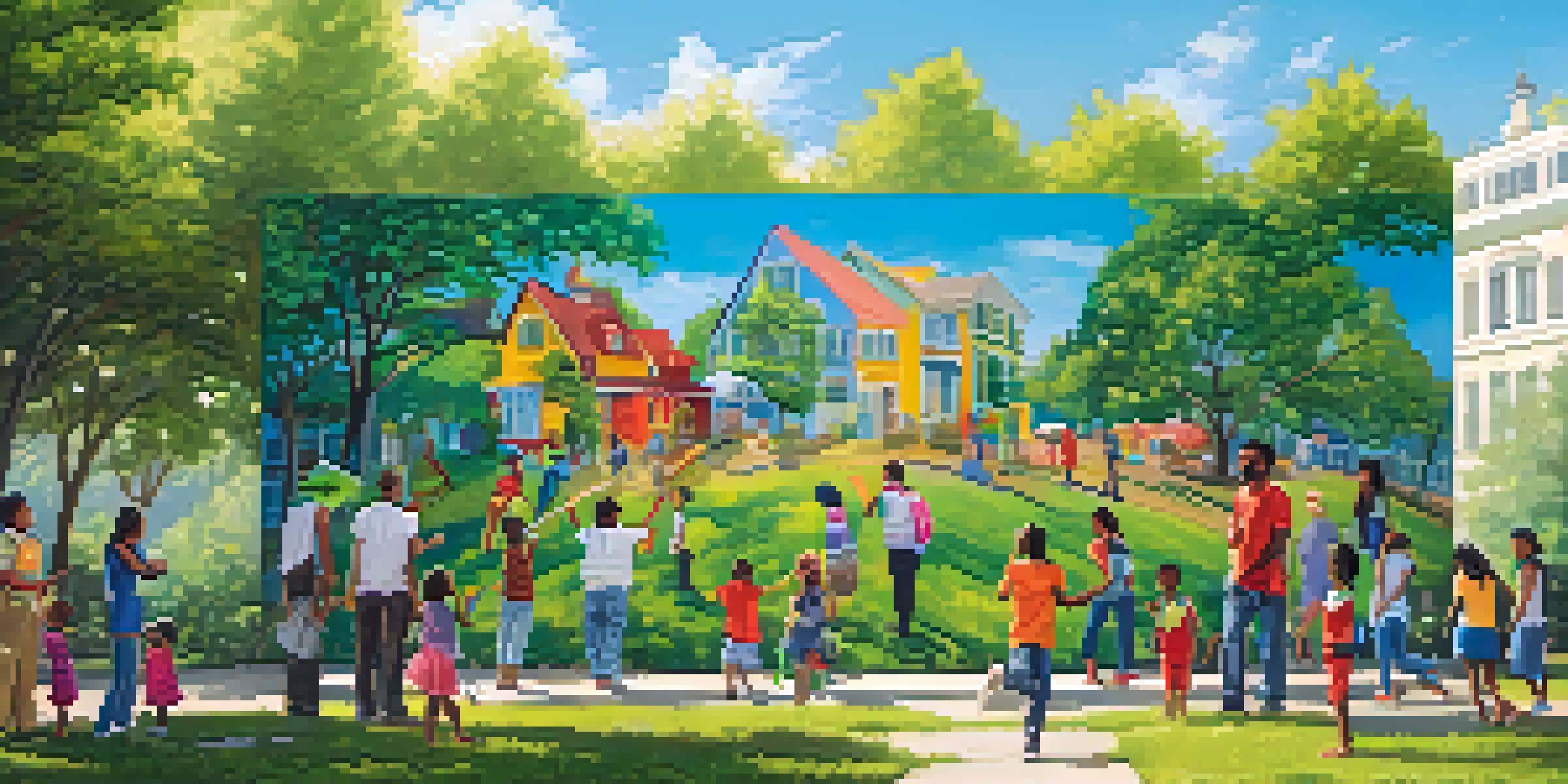A diverse family joyfully painting a colorful mural in a park, surrounded by greenery and sunshine.