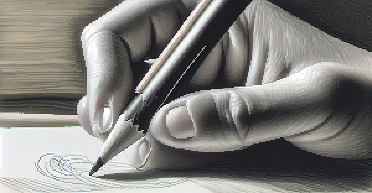 Close-up of hands drawing on paper with a pencil, highlighting the pencil strokes and paper texture.
