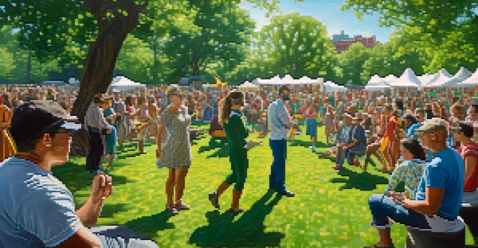 An outdoor performance art scene in a park with an artist dramatically expressing social issues, surrounded by an engaged audience and vibrant costumes under dappled sunlight.