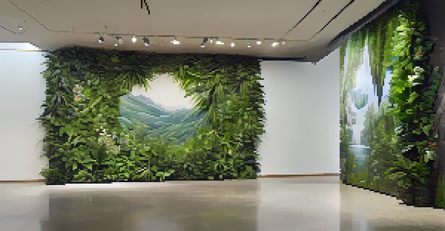 An art installation showing the connection between humans and nature, made from leaves and flowers in a serene outdoor setting with soft lighting.