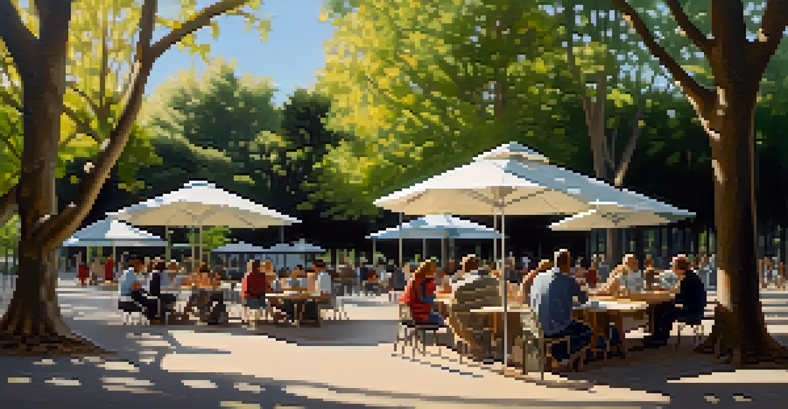 Artists gathered in a park, sketching and painting together under sunlight filtered through trees.