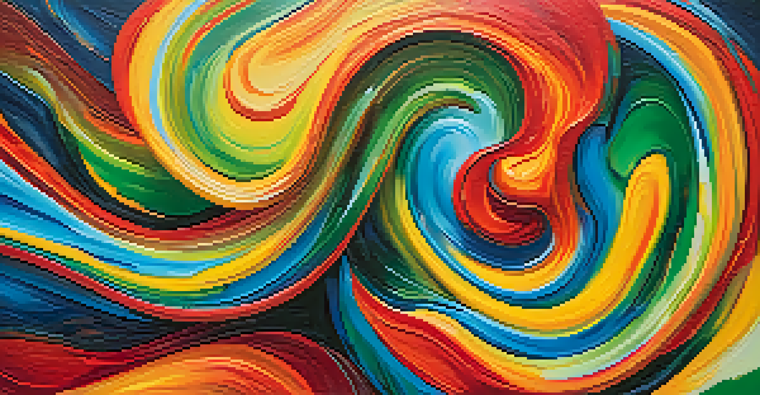 An abstract artwork showcasing vibrant colors that evoke warmth and tranquility through swirling patterns.