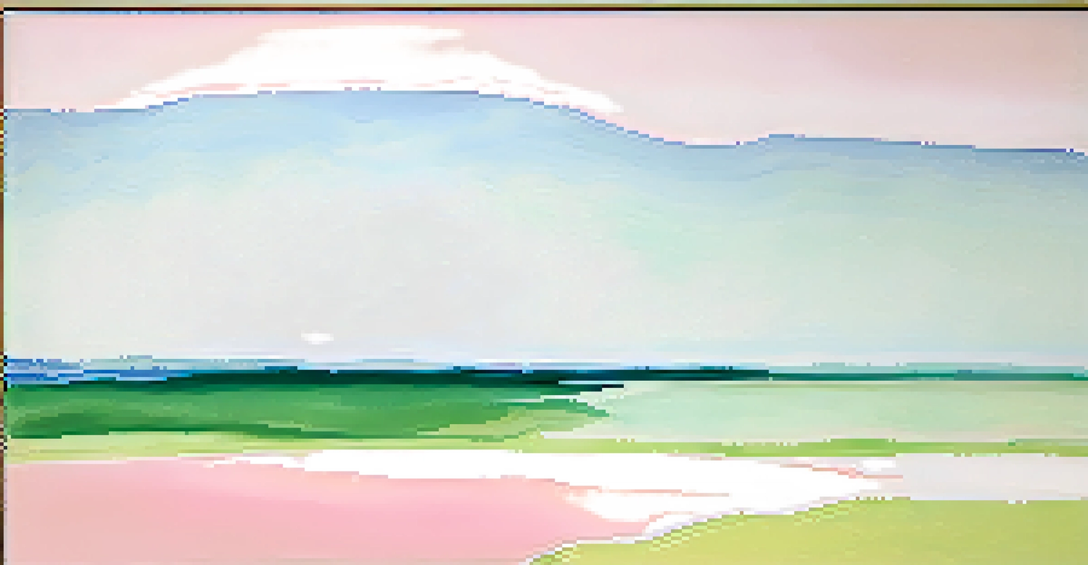 A serene Color Field painting with soft pastel colors flowing into one another, creating an ethereal atmosphere and inviting contemplation.