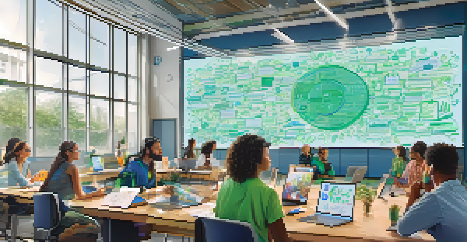 A digital art collaboration displayed on a screen, showing participants contributing ideas remotely in a vibrant community center.