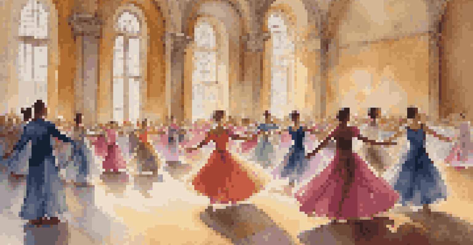 Dancers performing a liturgical dance in a beautifully lit hall, showcasing joy and reverence.