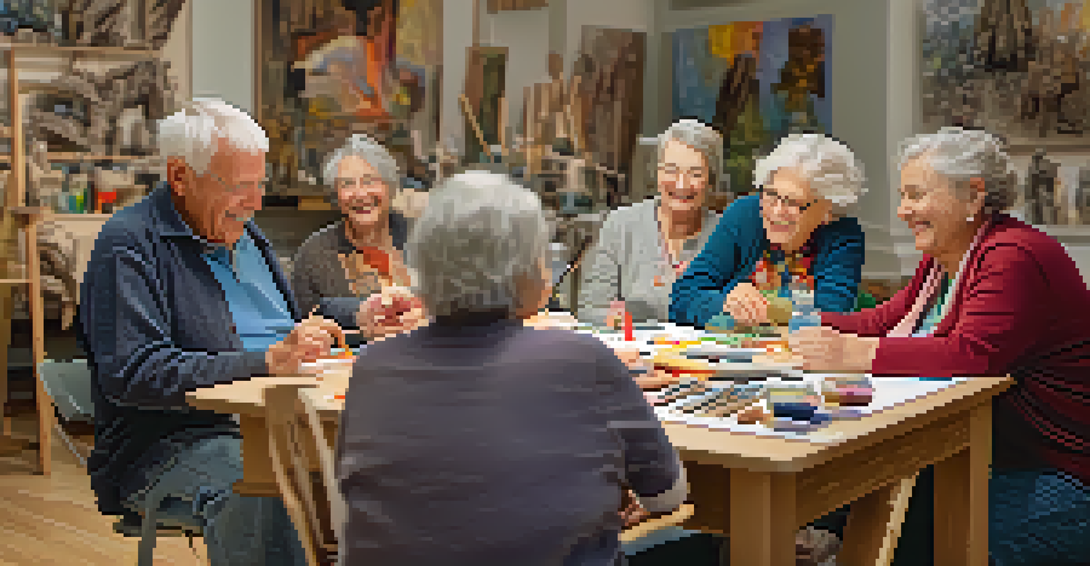Several seniors working together on clay sculptures in a warm, inviting workshop environment.