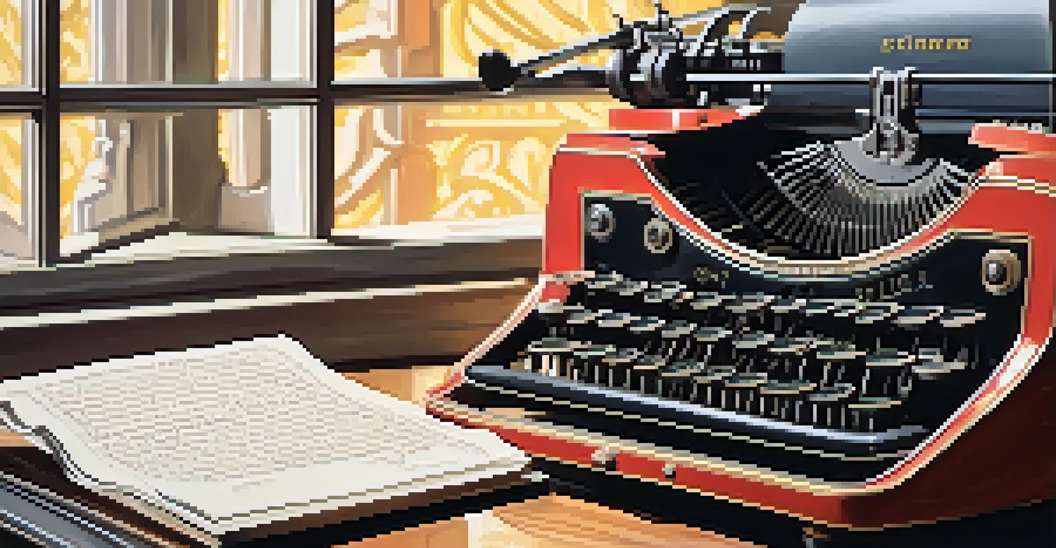 A close-up of a vintage typewriter with worn keys and a crumpled piece of paper beside it, illuminated by soft daylight.