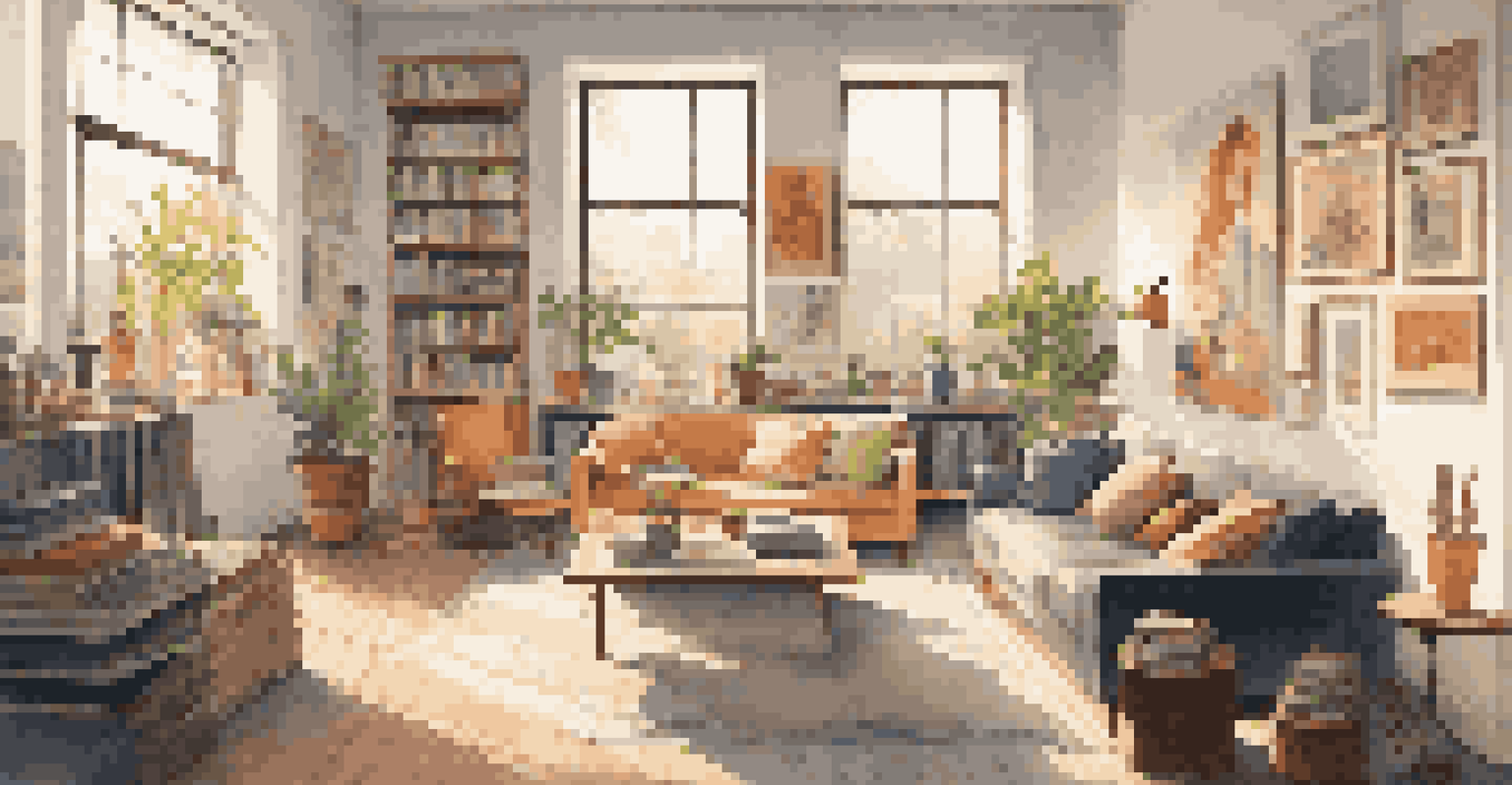 An art studio showcasing pop culture-inspired artworks, with bright natural light and a cozy atmosphere.