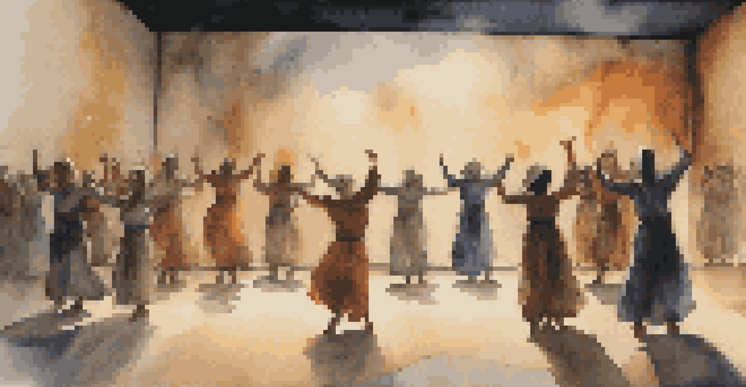 A performance art piece showing refugees expressing their stories through dance and theater.