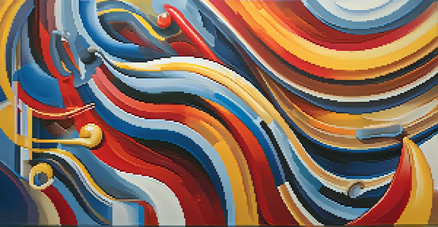 An abstract artwork with swirling patterns and vibrant colors that represent sound and music.