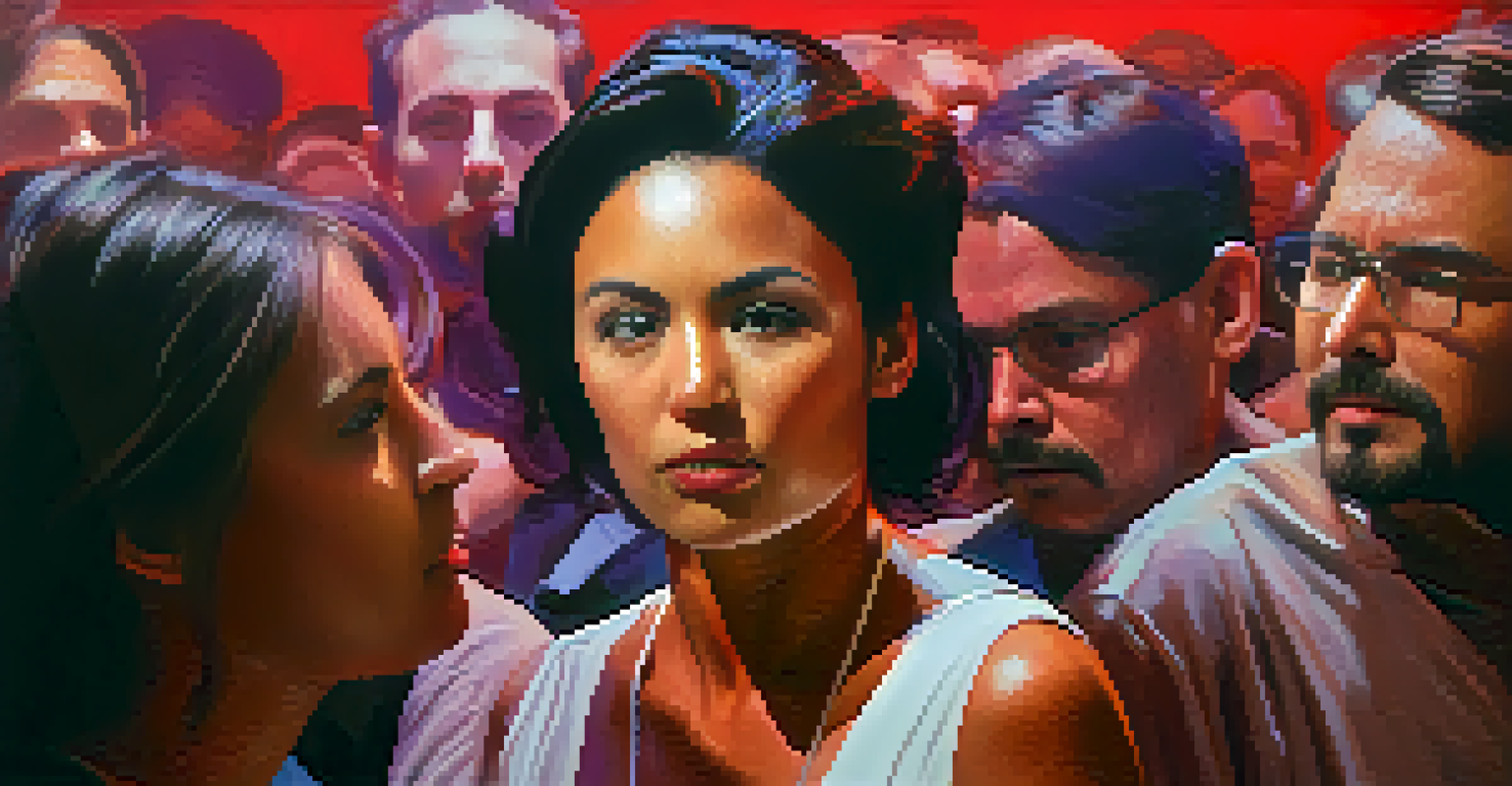 Close-up of an audience member's focused expression during a performance, with the artist in dynamic motion behind them.