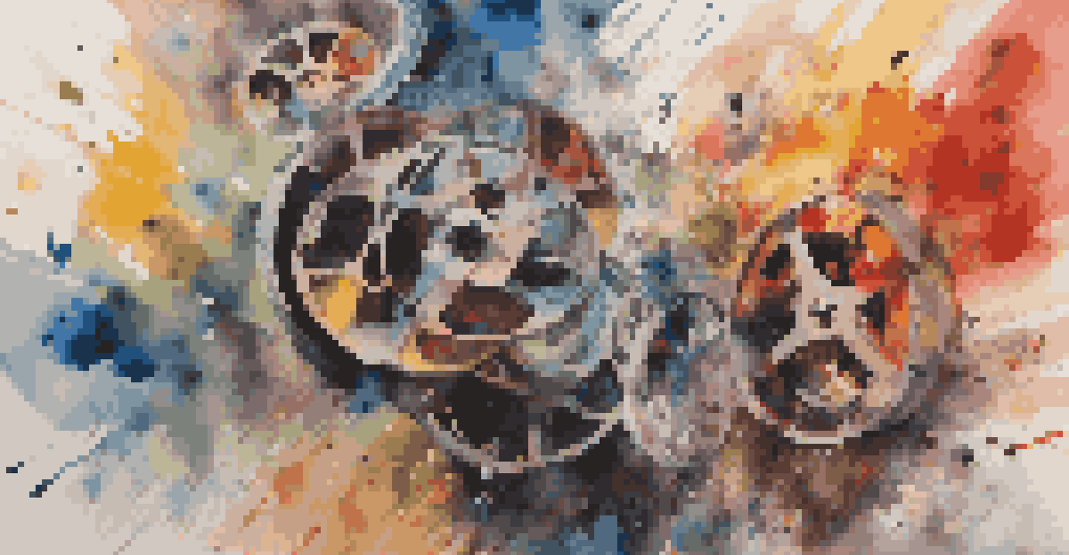 An abstract collage symbolizing the connection between performance art and film with vibrant colors and motion.