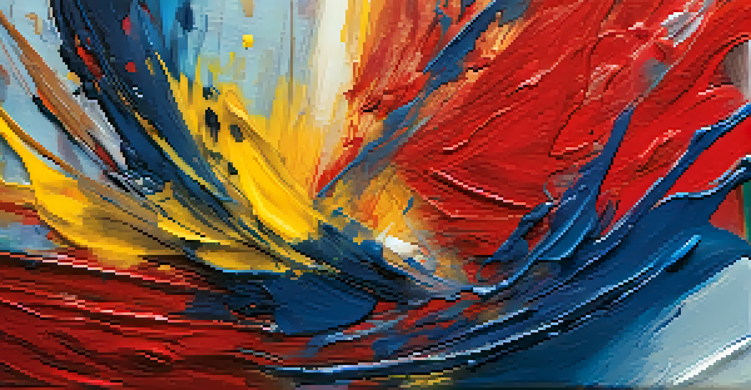 A close-up view of an abstract painting with vibrant colors and thick textures, representing emotional expression in art therapy.