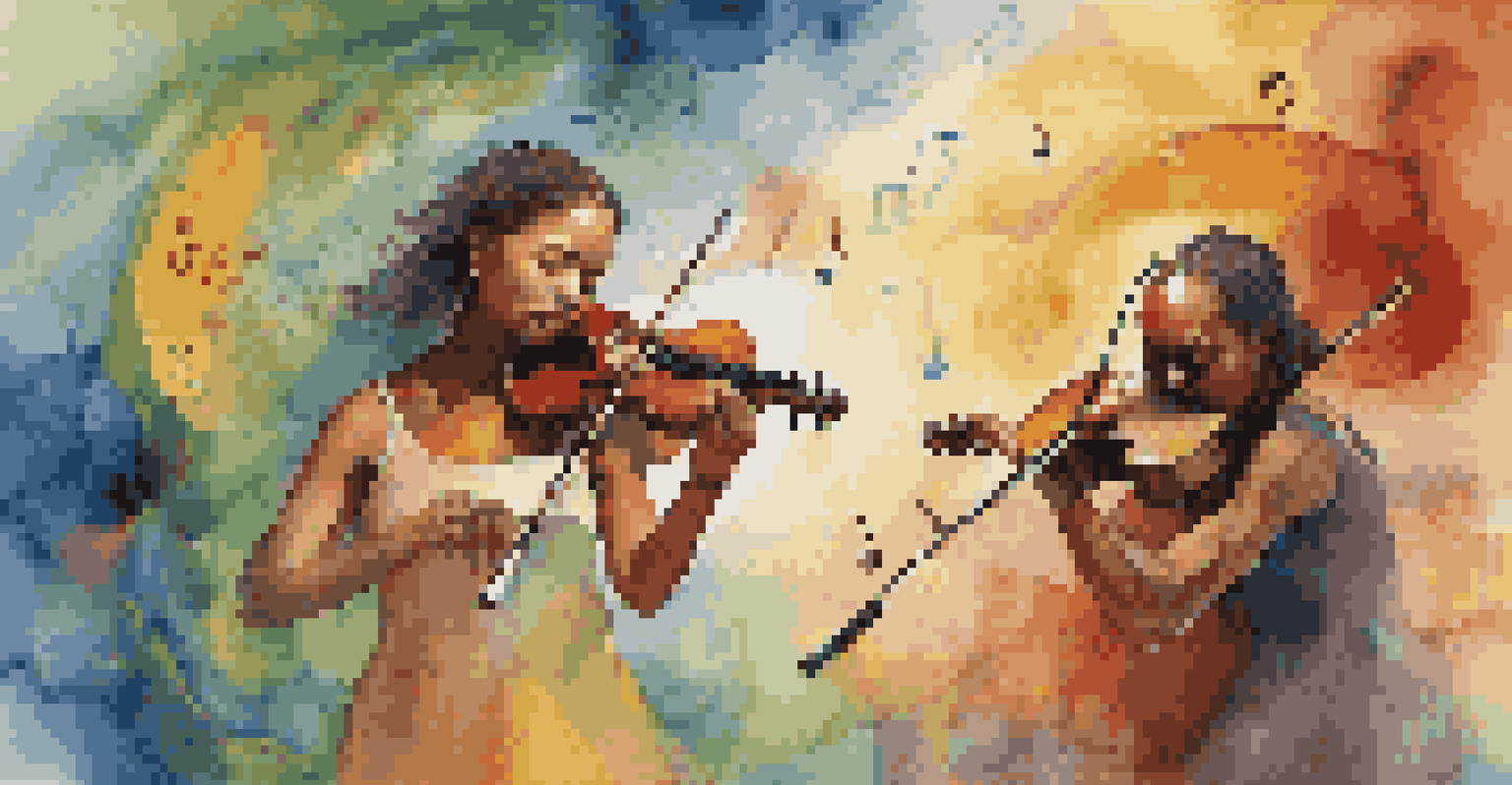 A collage of musicians, poets, and dancers, symbolizing the emotional landscape of humanity through various art forms.