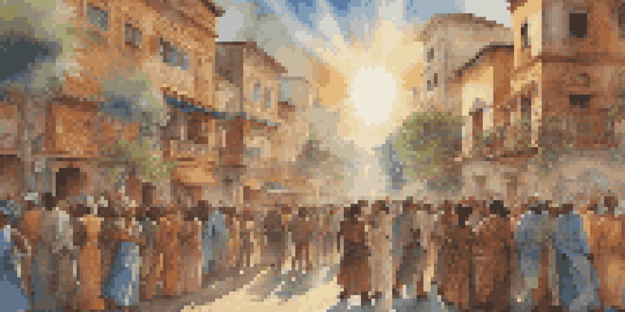 A colorful mural illustrating a historical event with diverse individuals uniting, illuminated by soft sunlight.